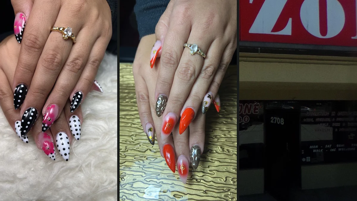 Nail technician working on a client’s nails.