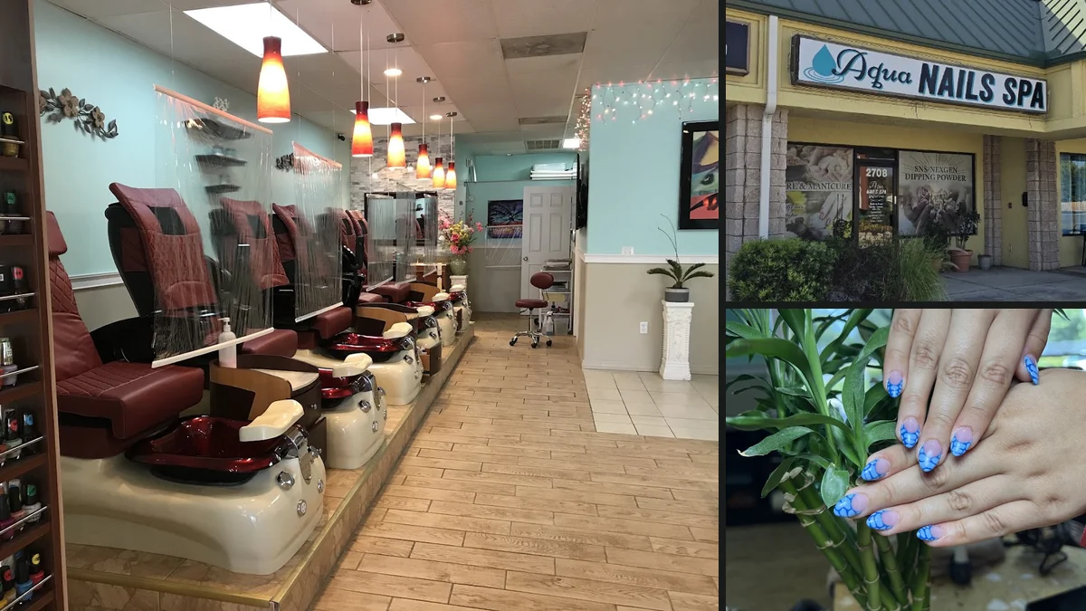 Bright salon interior with manicure tables.