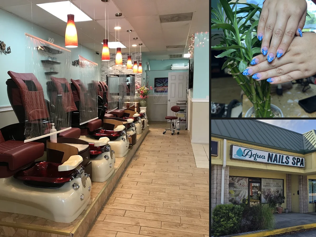 Pedicure chairs in a clean nail salon.